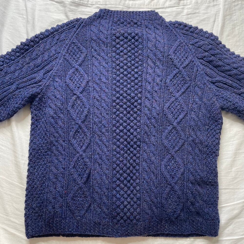 NWT Purple Heather Handknit Blue Fisherman Cable Knit Irish Wool Cardigan Sz 44 - Picture 4 of 6